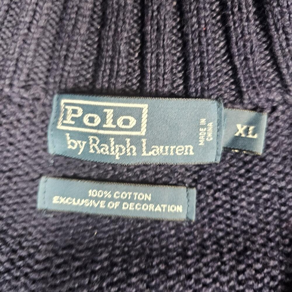 Polo Ralph Lauren Sweater Mens XL Navy Blue Quarter Zip Mock Neck Cotton Knit - Picture 4 of 9